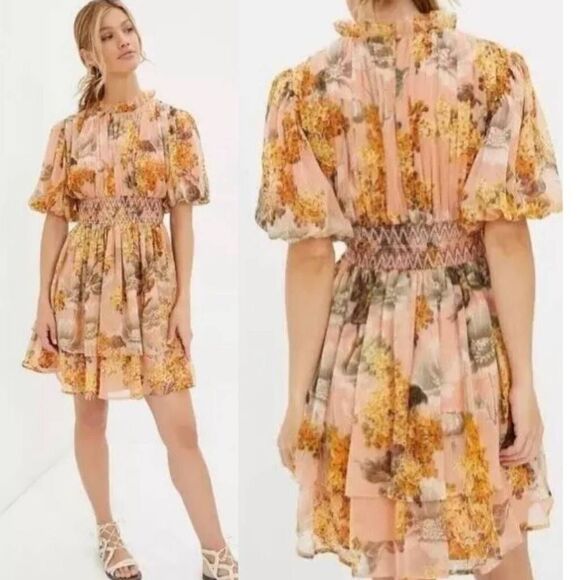 Anthropologie Amaranth Puff-Sleeved Mini Dress Not So Serious NWT Size XL - Picture 1 of 14